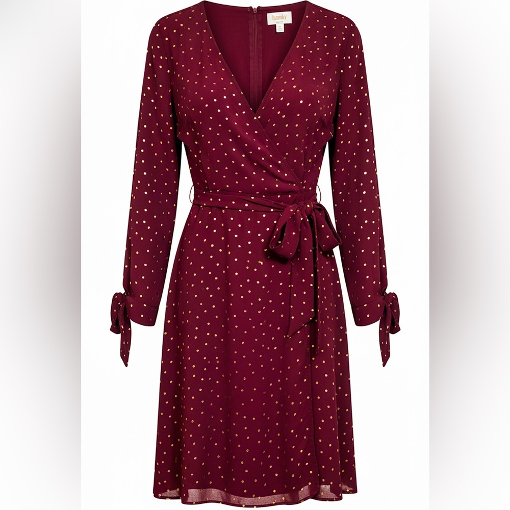 Laundry By Shelli Segal Burgundy Polka Dot Wrap Dress - Picture 3 of 4
